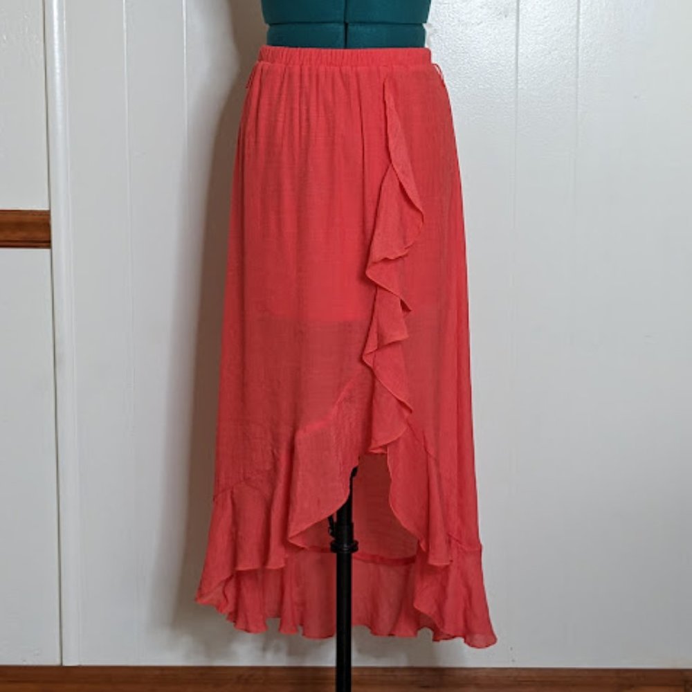 BCX Ruched Elastic Waist Asymmetrical Maxi Skirt. Size S.